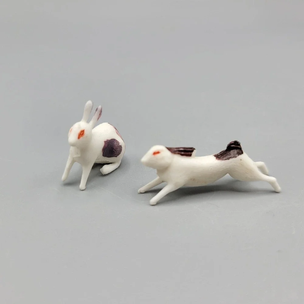 Vintage Miniature Plastic Rabbit Figurines Set Under 1 inch Very Small!